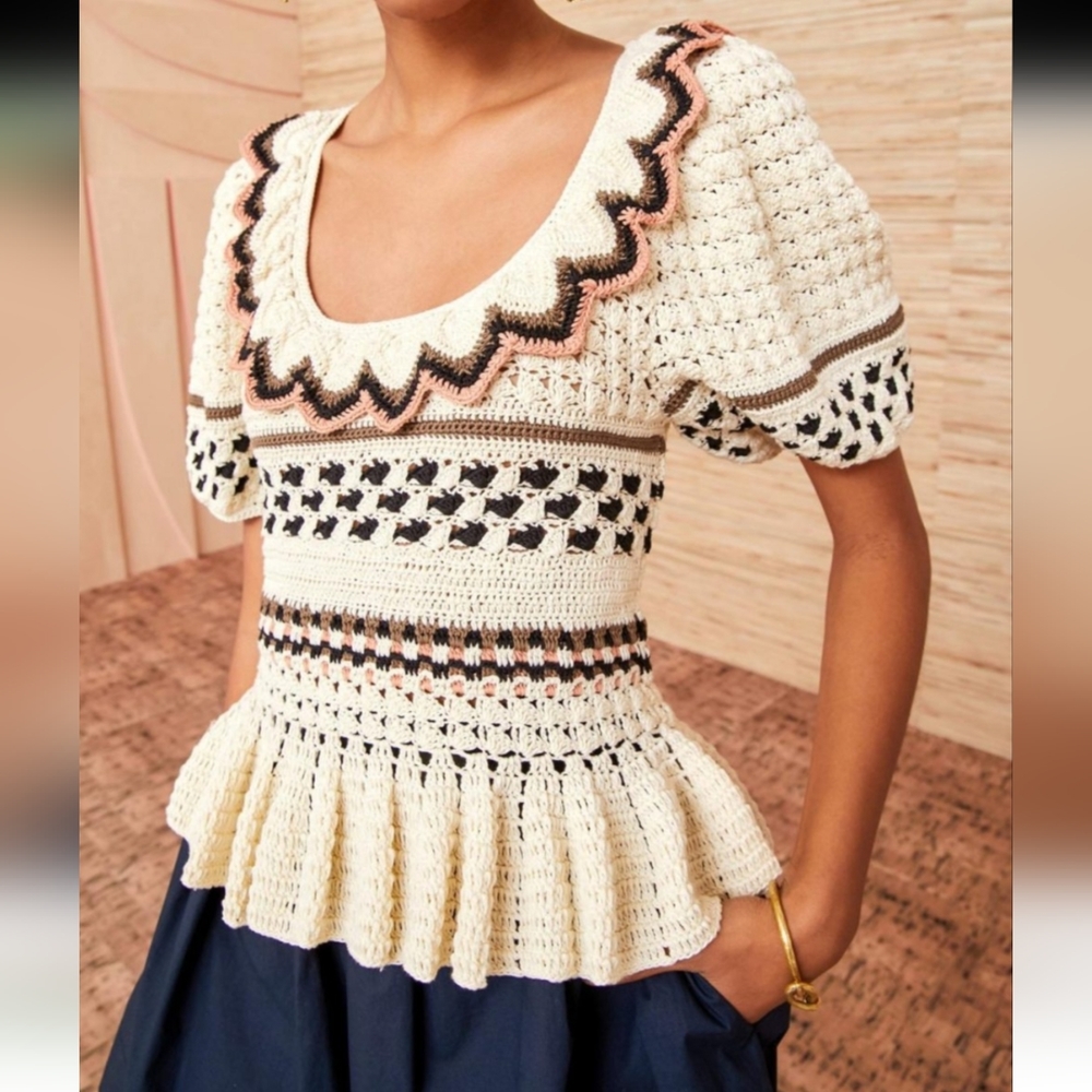 Ulla Johnson Crochet Flor Pullover Ivory Top Sz L NWT Boho Spring